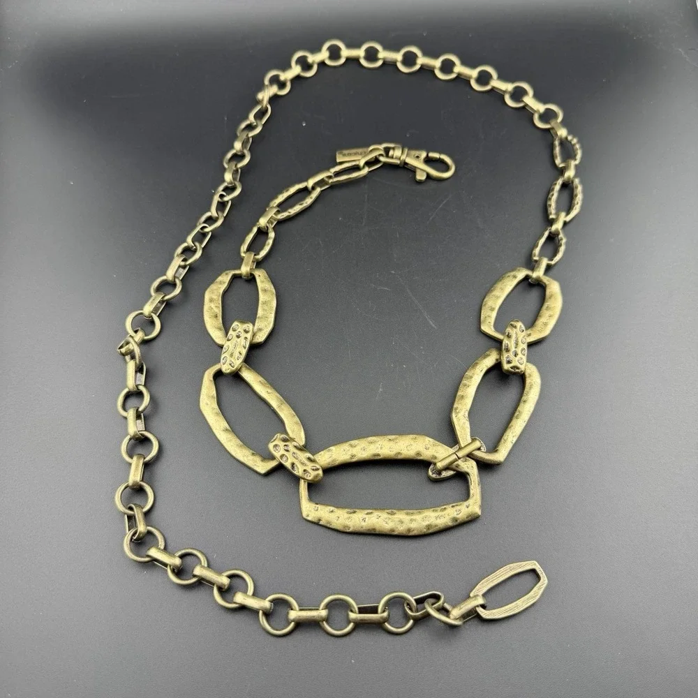Chico's Women's Hammered‎ Chainlink Hip Belt Sz Sm/Med Gold Adjustable Geometric